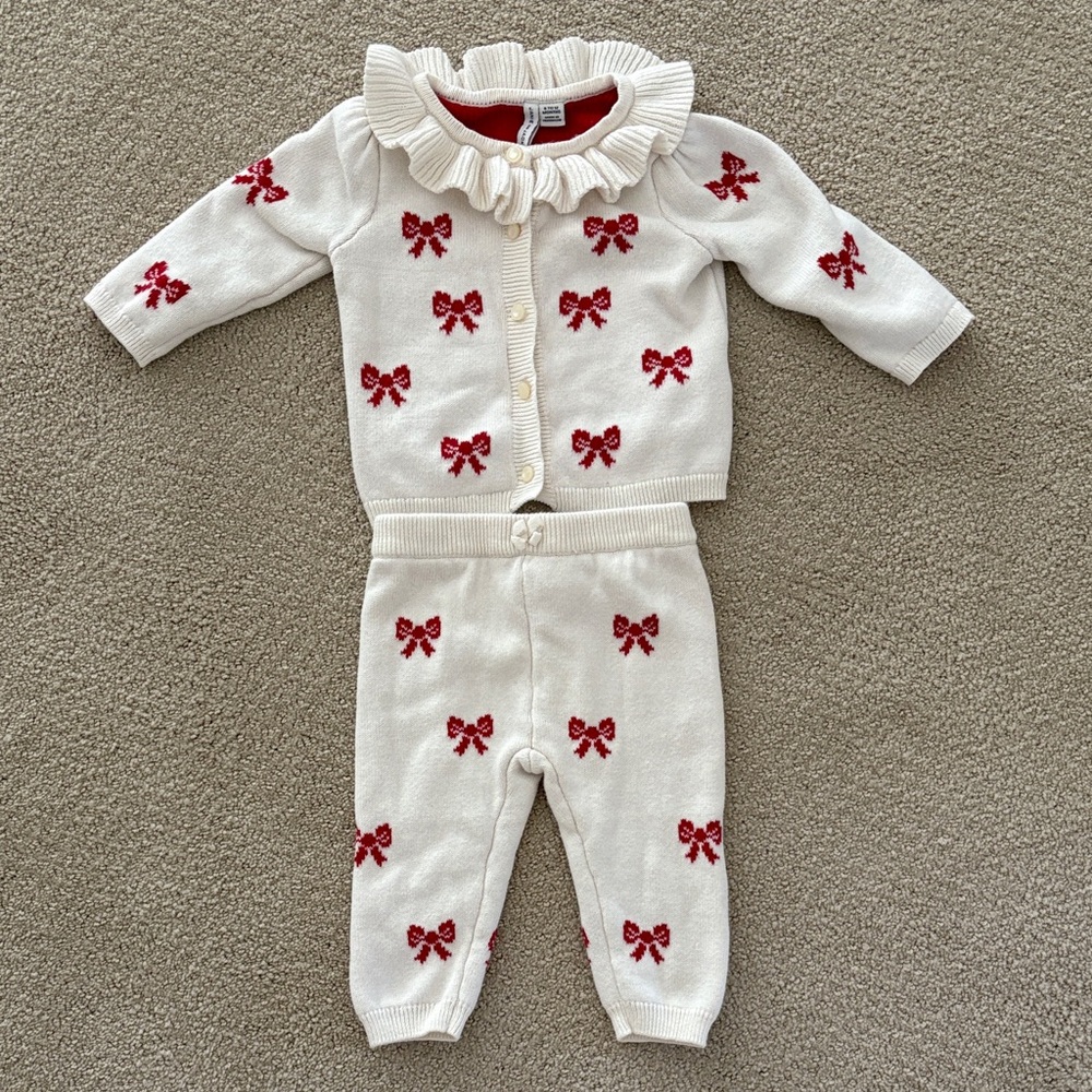 Janie and Jack Bow Sweater Set 6-12 Months EUC